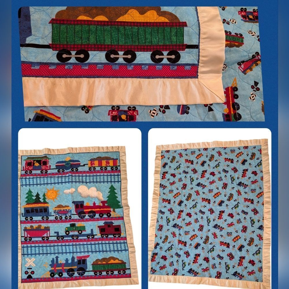 Vintage‎ homespun train print kids quilt